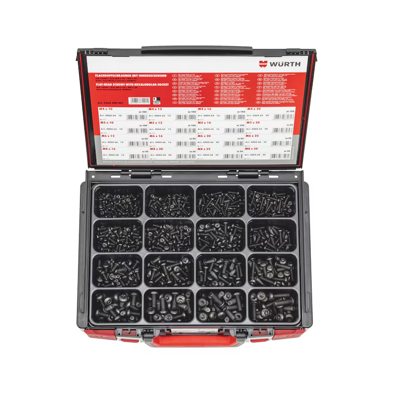 Würth Flachkopfschrauben ISO 14583 Sortiment 1060-tlg Zink-Nickel schwarz System-Koffer