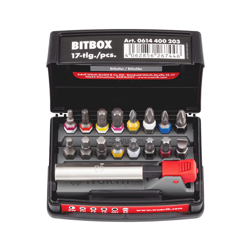 Würth Bitbox Größe 2 – 17-teiliges Bit-Sortiment 1/4 Zoll mit ORSY-System & Gürtelclip
