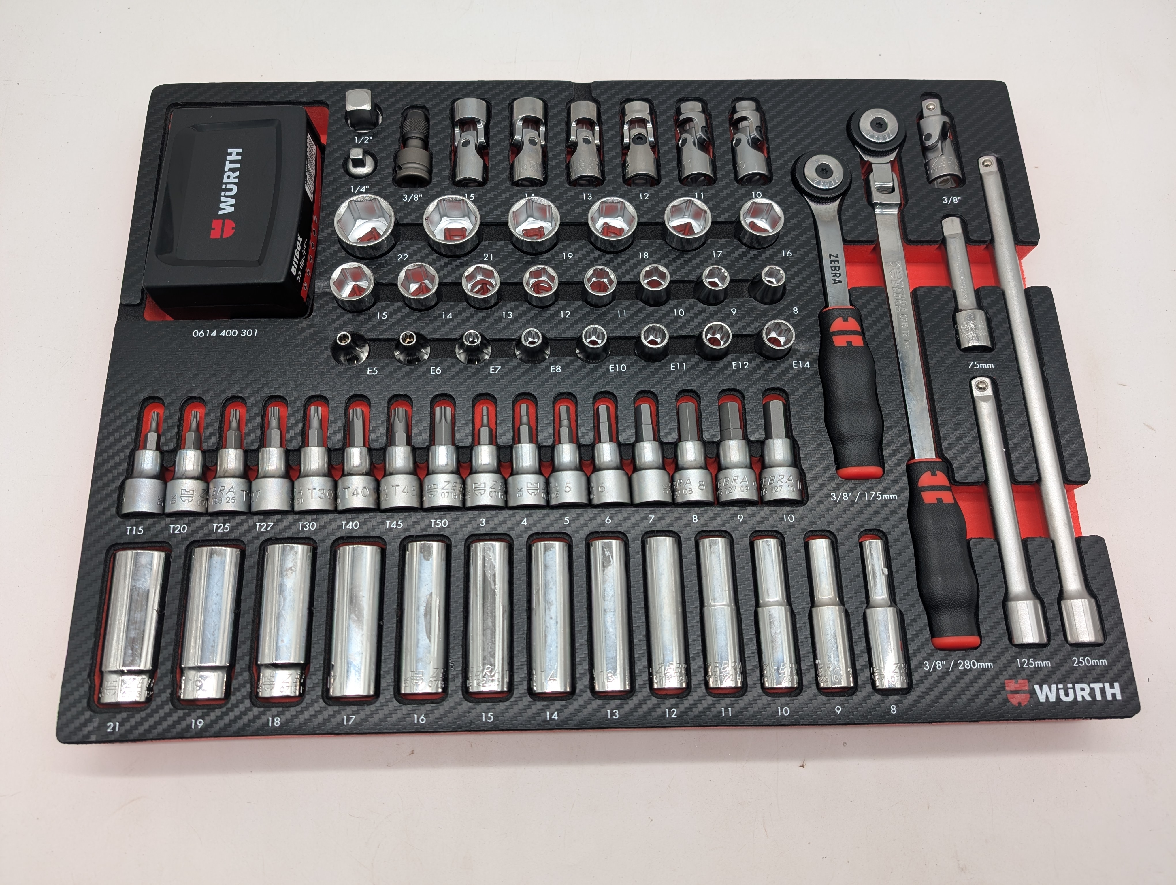 Würth ORSY System-Einlage Steckschlüssel-Satz 3/8 Zoll 102-tlg Carbon 0965905921