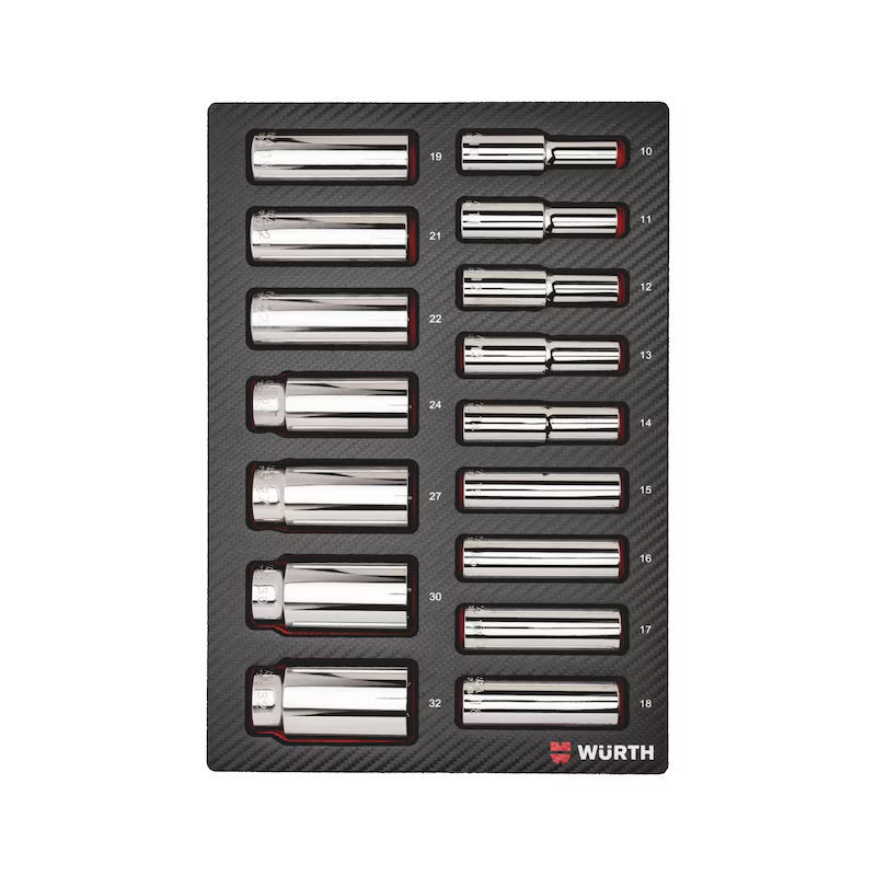 Würth ORSY System-Einlage Steckschlüssel Satz 1/2 Zoll lang 16-teilig 6-kant Carbon 0965905210