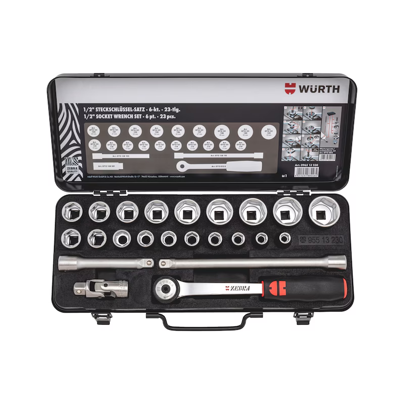 Würth Steckschlüsselsatz 1/2 Zoll 23 teilig 6-kant Metallkassette ZEBRA Profi