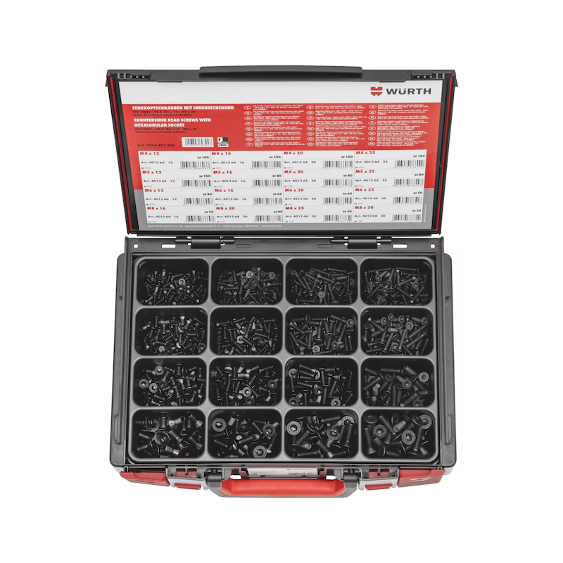 Würth Senkschrauben ISO 14581 Innensechsrund Zink-Nickel schwarz Sortiment 1140-tlg System-Koffer 4.4.1