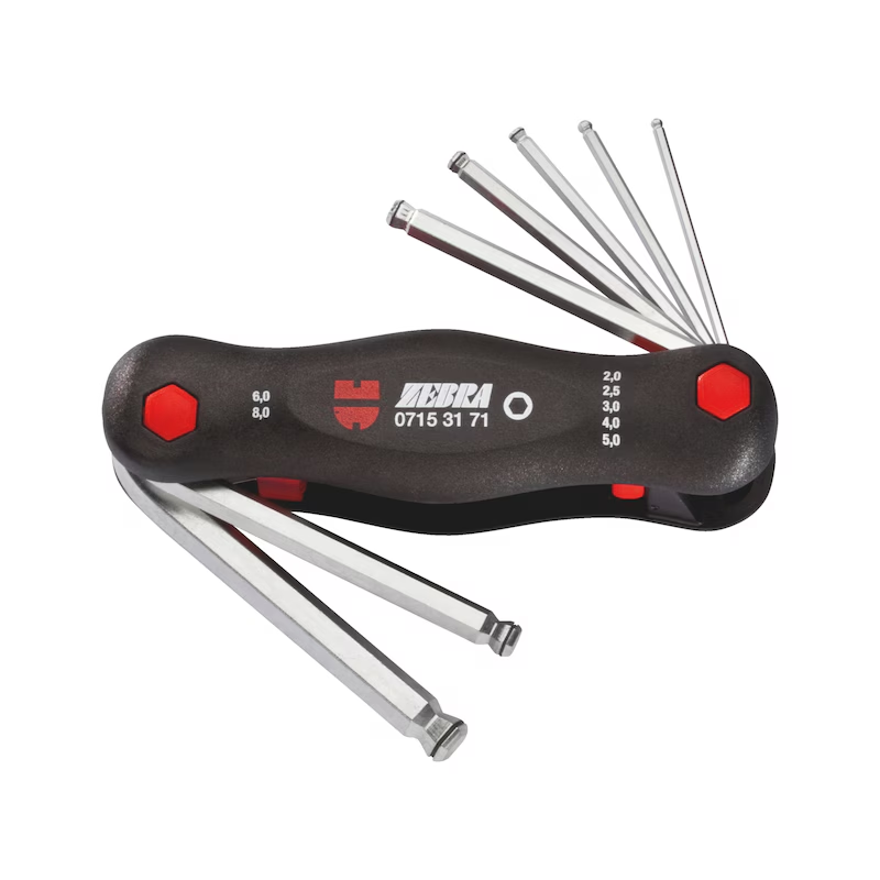 Würth Winkelschraubendreher Klappsatz Innensechskant Kugelkopf 2 bis 8 mm 7 teilig