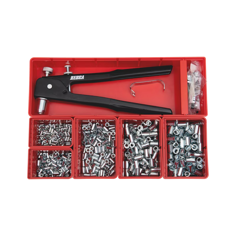 Würth Einnietmuttern kleiner Senkkopf Sortiment 506-teilig M3–M8 Stahl verzinkt ORSY 4.4.1